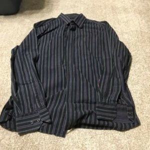Men's JF Ferrar Long Sleeved Shirt--Black/Purple Striped--Size L--16-16 1/2